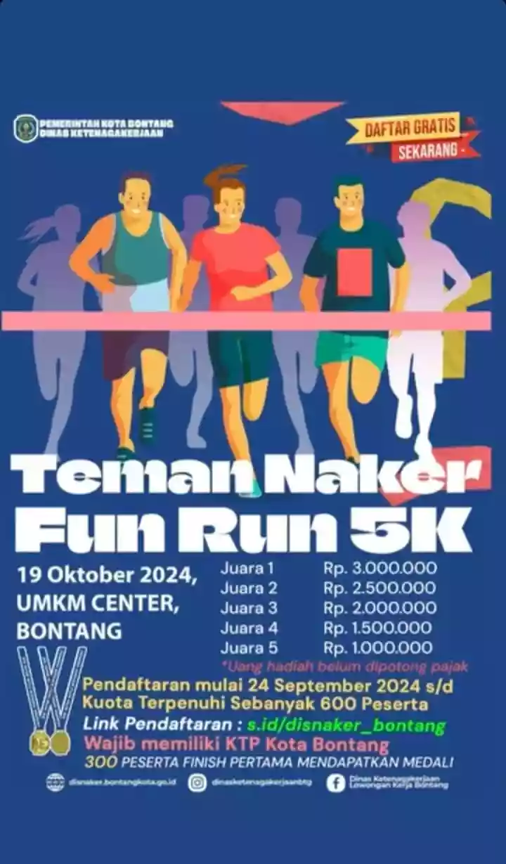 Berhadiah Jutaan Rupiah, Disnaker Bontang Gelar Teman Naker Fun Run 5K