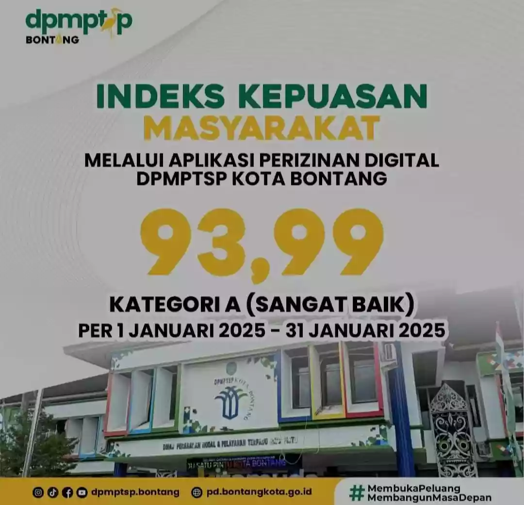 Mutu Pelayanan Sangat Baik, Indeks Kepuasan Masyarakat DPM-PTSP Periode Januari Capai 93,99 Persen