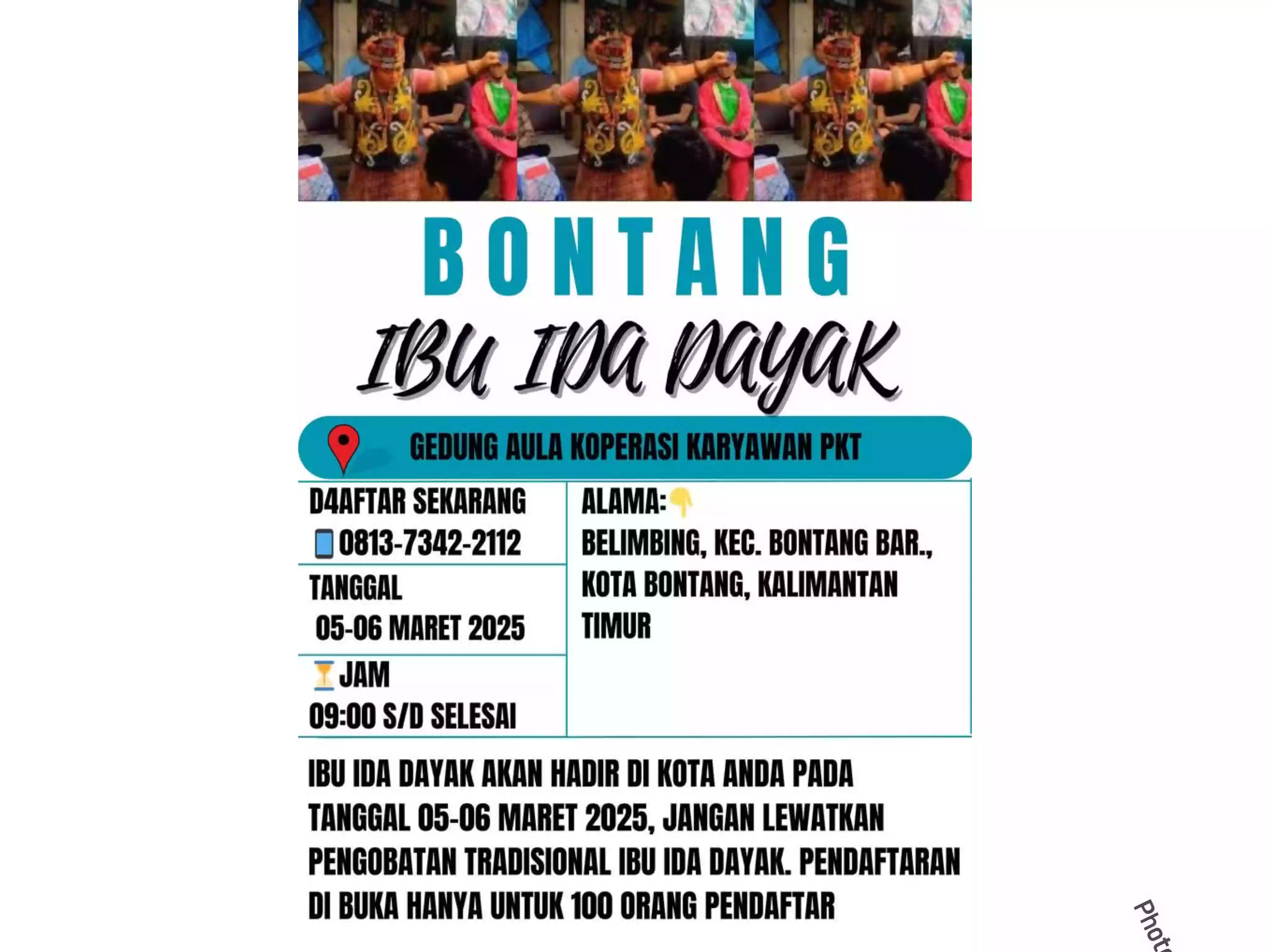 [CEK FAKTA] Pengobatan Ida Dayak di Gedung Aula Koperasi Karyawan PKT Bontang Dipastikan Hoaks