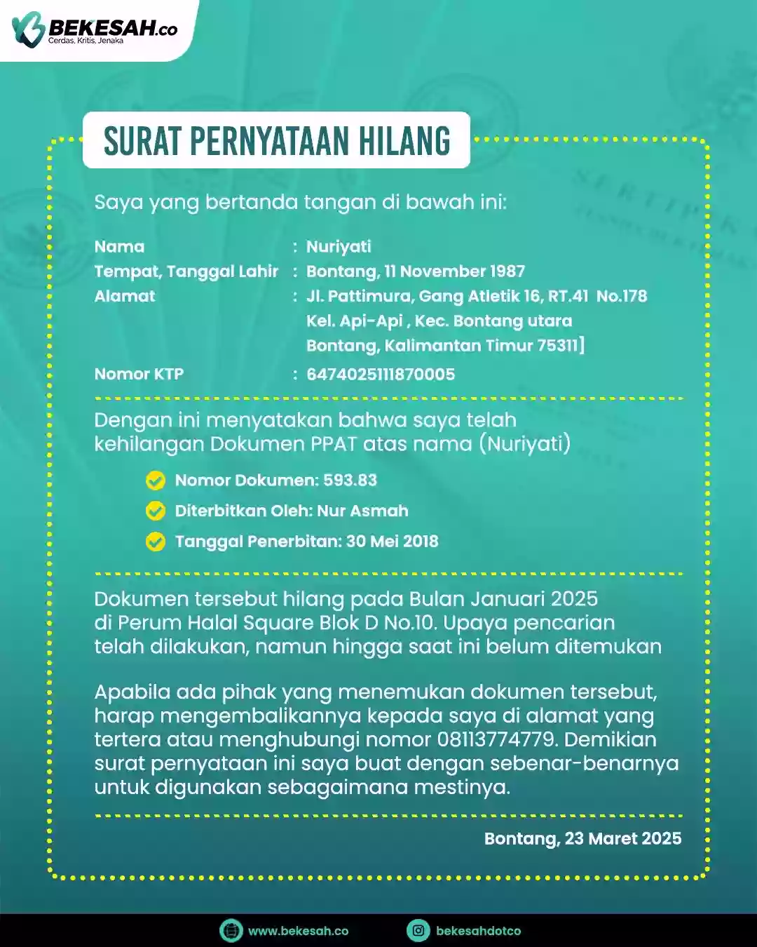 INFO KEHILANGAN