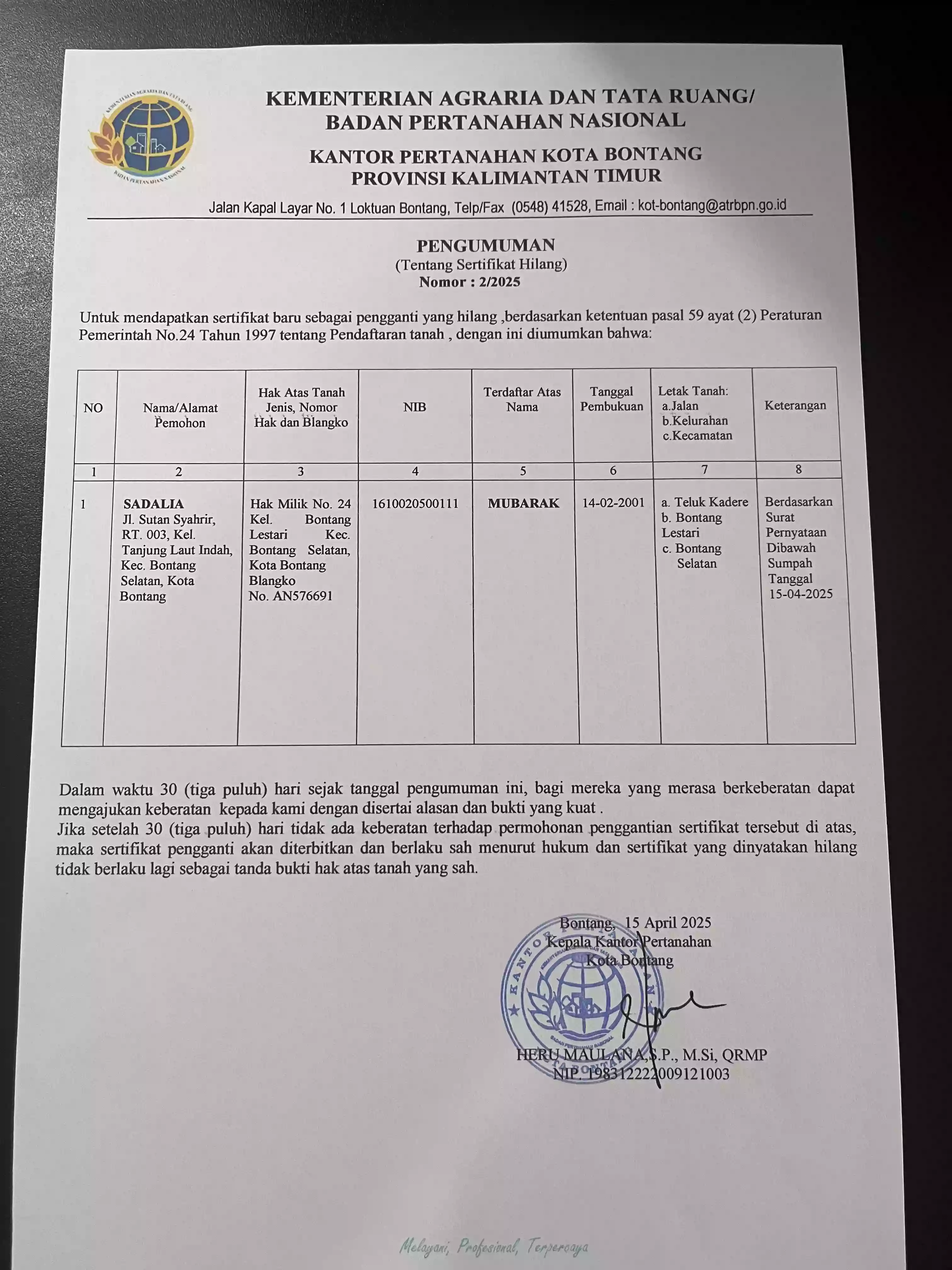 INFO KEHILANGAN