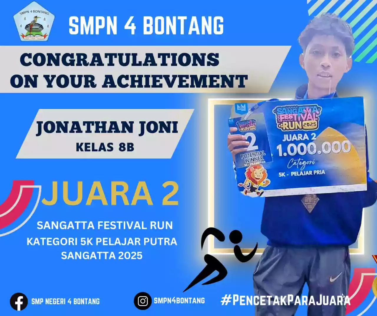 Siswa SMPN 4 Bontang Juara 2 Kategori 5K di Festival Run 2025 Sangatta