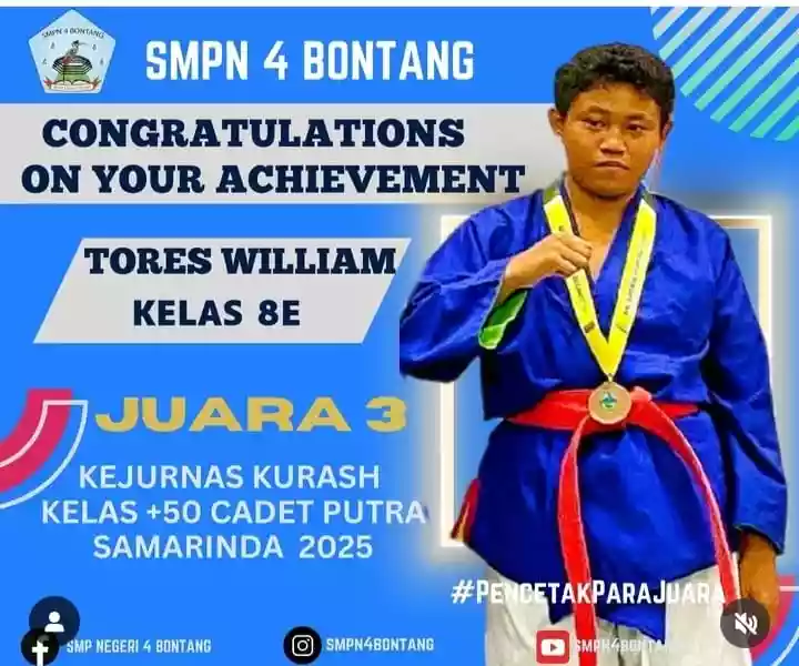 Tores William, Siswa SMPN 4 Bontang Peraih Juara 3 Ajang Kejurnas Kurash 2025 di Samarinda