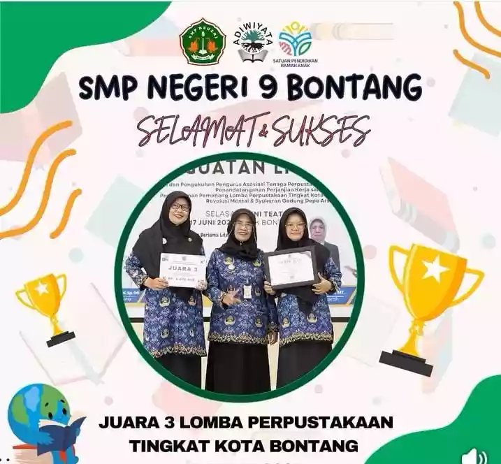 SMPN 9 Bontang Raih Juara 3 Tingkat Kota Lomba Perpustakaan