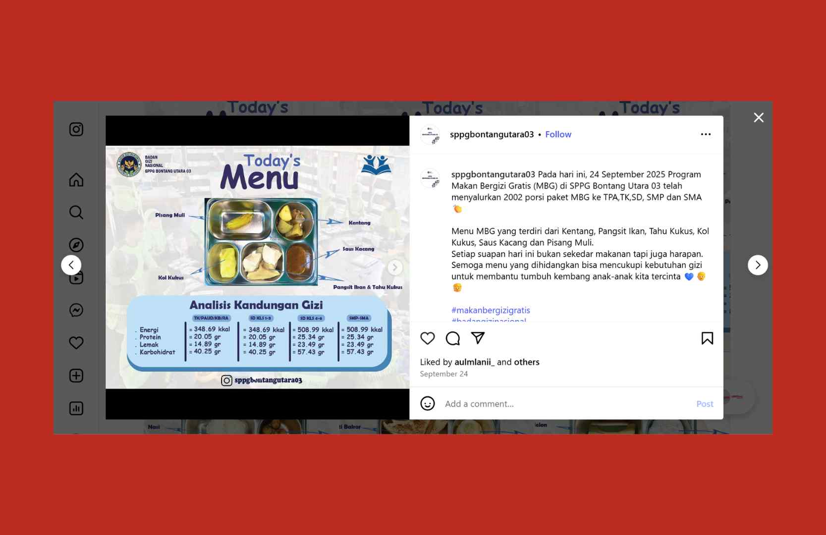 EKSKLUSIF: Menu MBG yang Basi di SMAN 2 Bontang Diunggah di Instagram