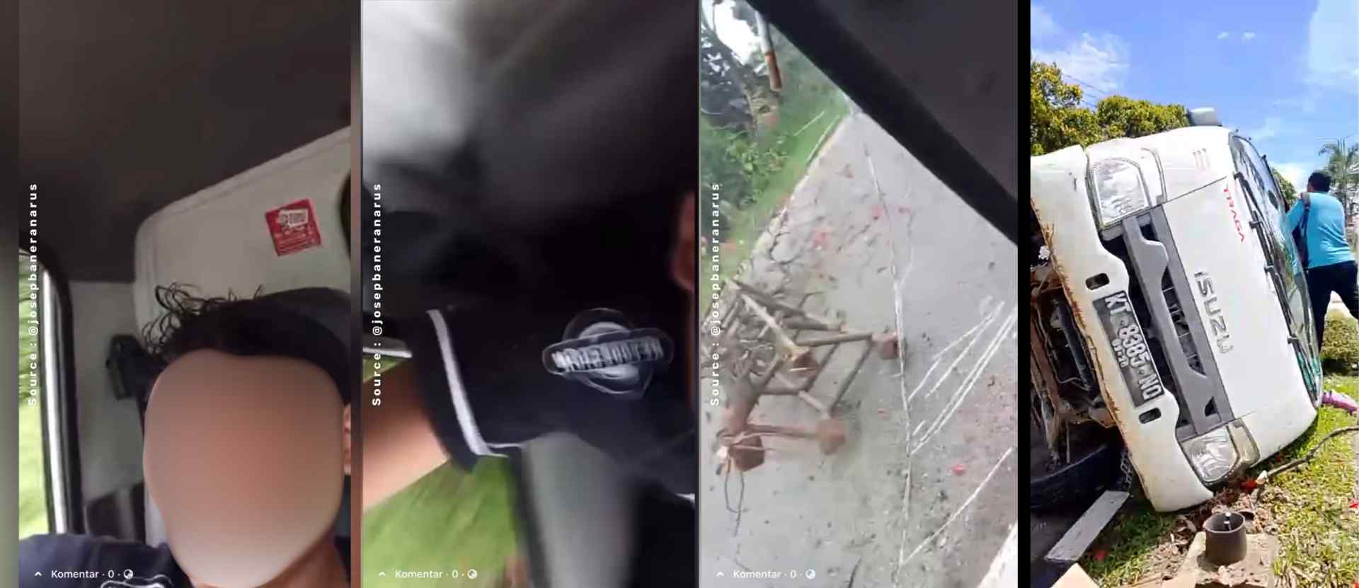 Ternyata, Pickup yang Terbalik di Bontang Itu Gara-Gara si Sopir Lagi Live