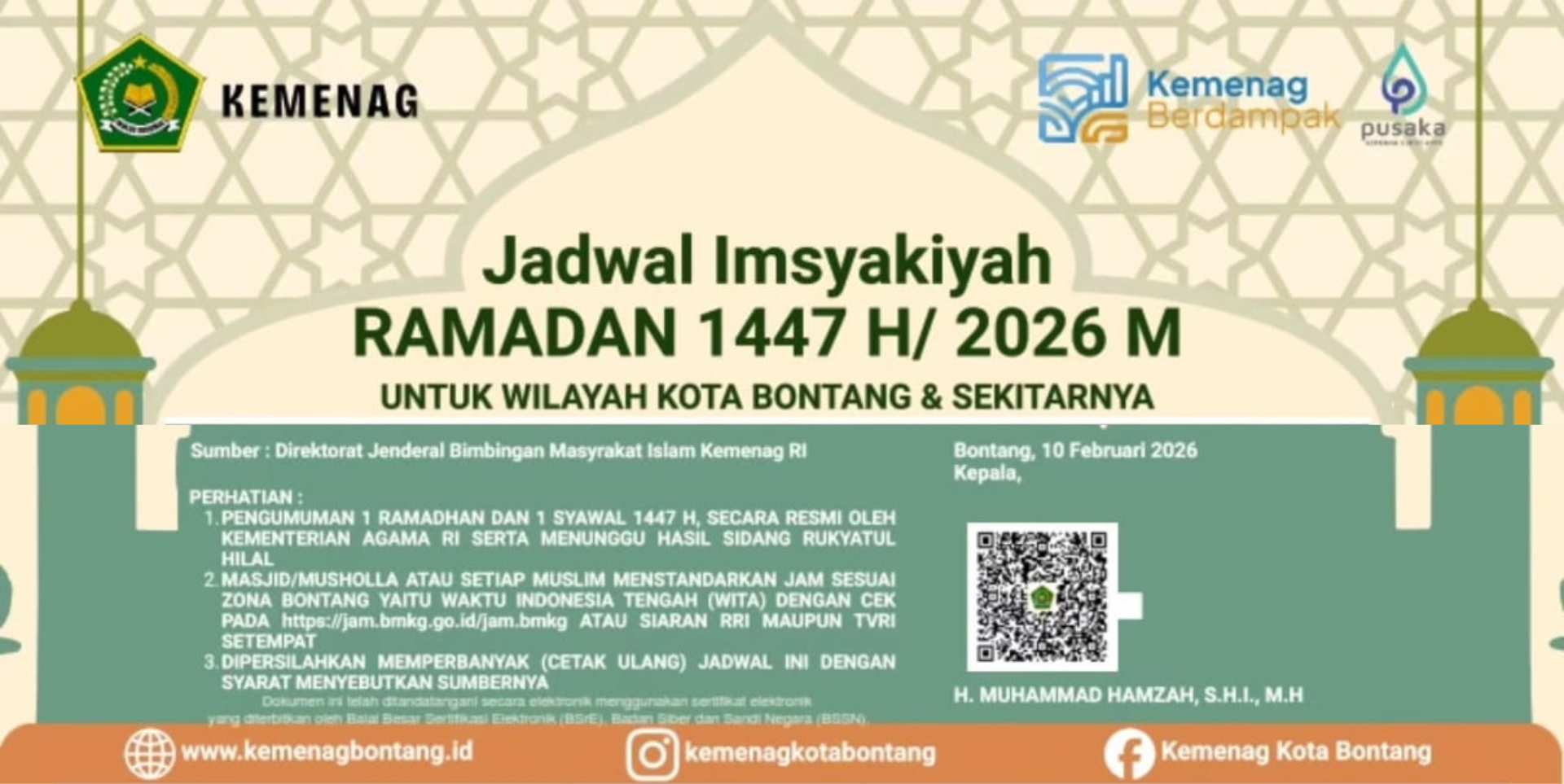 Kemenag Bontang Rilis Jadwal Imsakiyah Ramadan 1447 H, Simak Selengkapnya di Sini