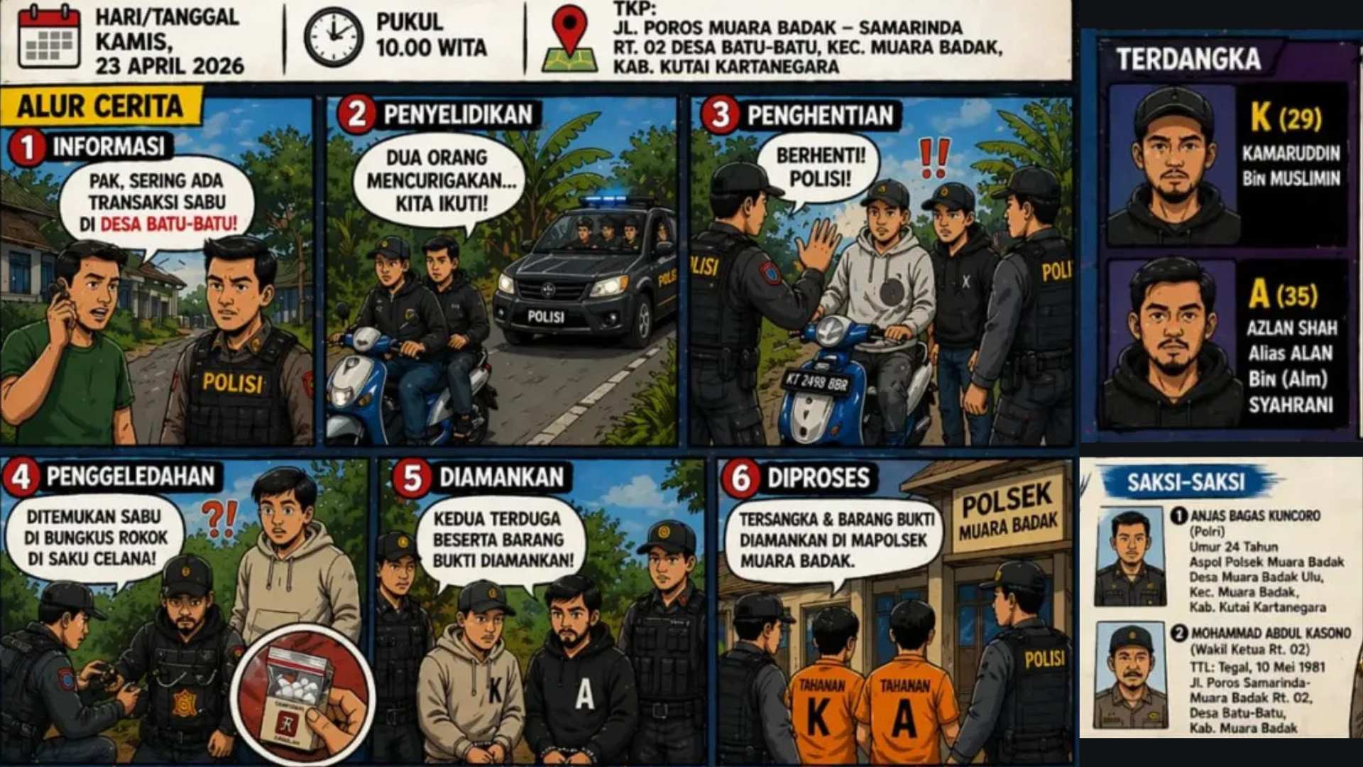 Bungkus Rokok Jadi Tempat Simpan Sabu, Dua Terduga Pelaku Terciduk di Jalur Poros Muara Badak-Samarinda