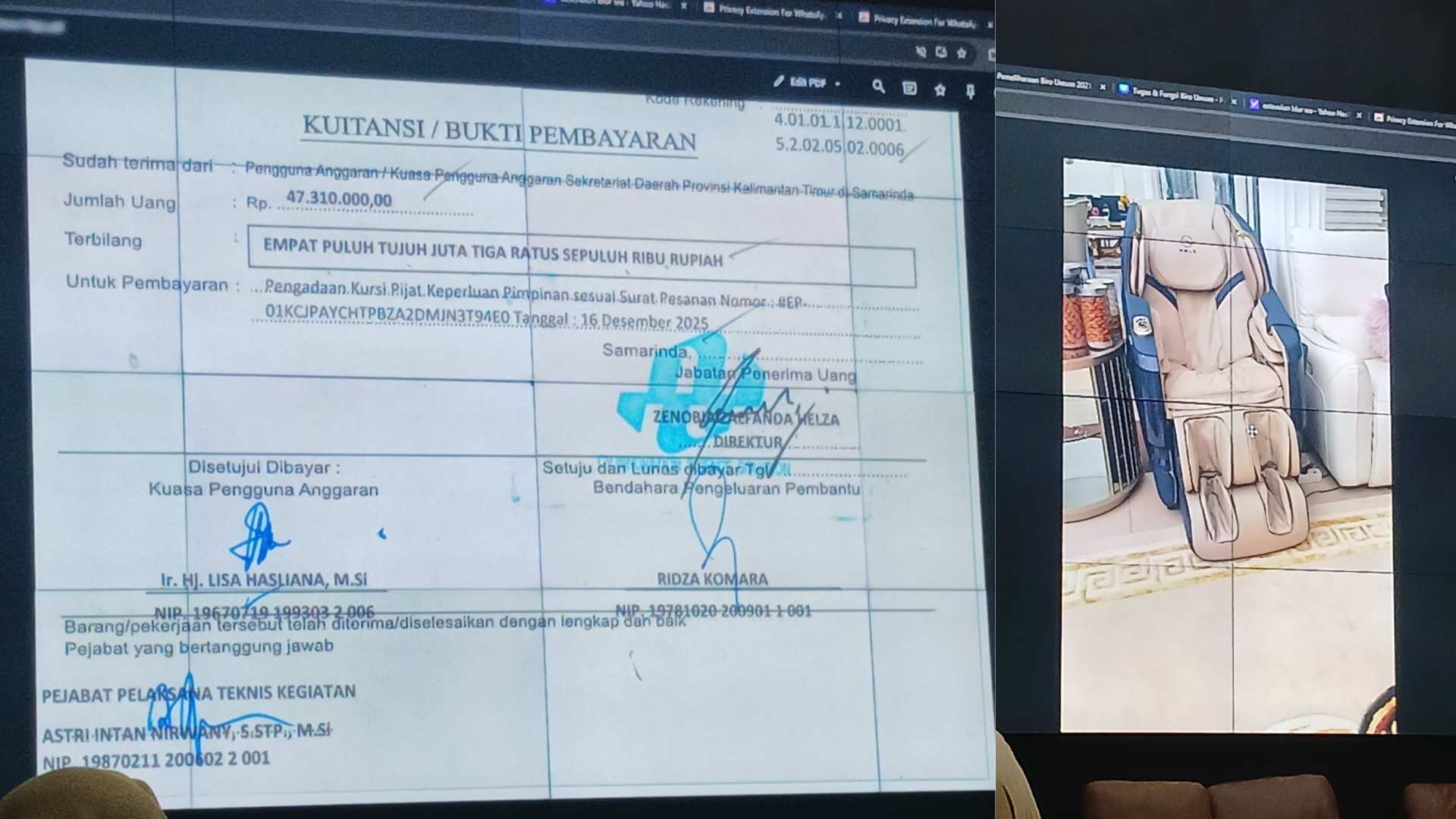 Penyedia Belum Lengkapi Berkas, Pengadaan Kursi Pijat Pemprov Kaltim Ternyata Ada Tiga Unit