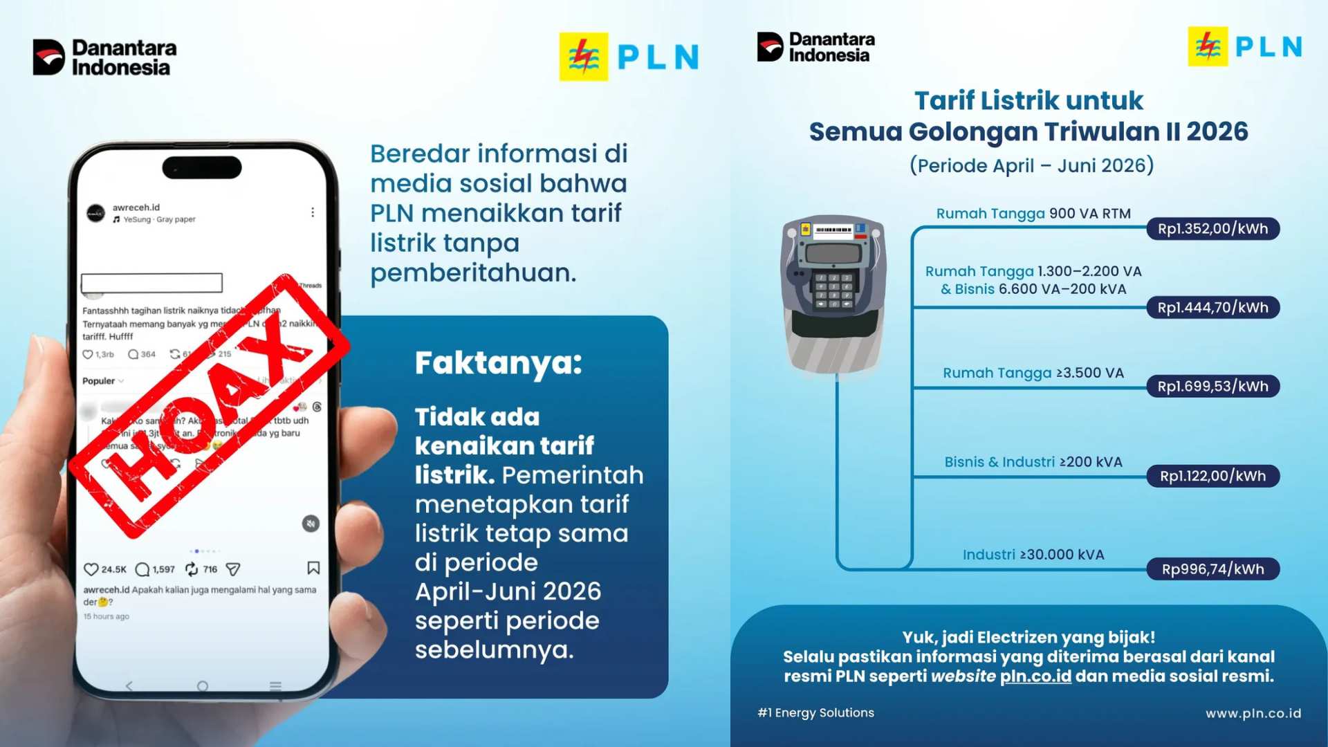 Ternyata Hoaks! Tarif Listrik Pelanggan PLN per kWh Tak Ada Kenaikan