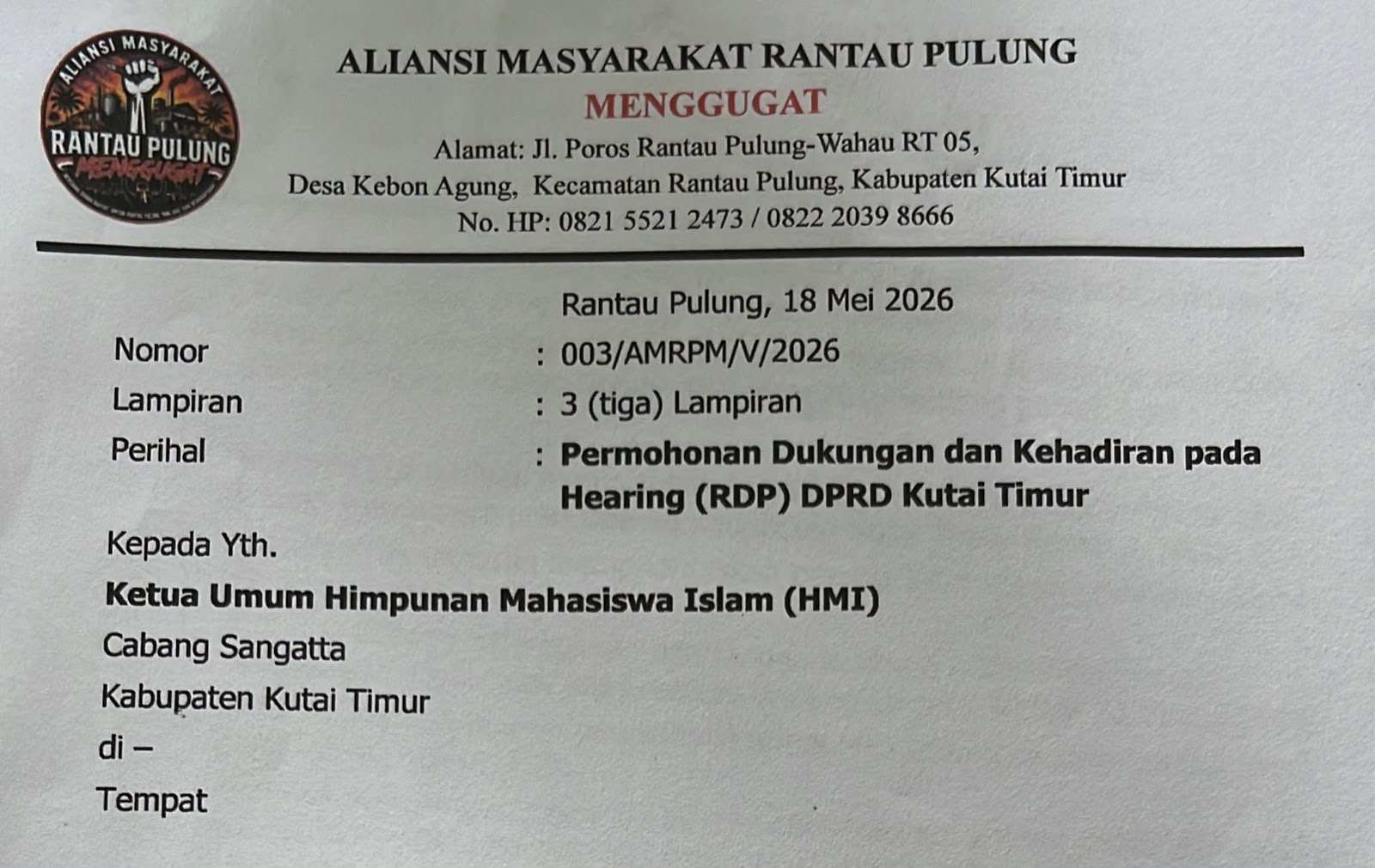 Usai RDP Alot, HMI Akan Serahkan 10 Rekomendasi Resmi ke DPRD Kutim