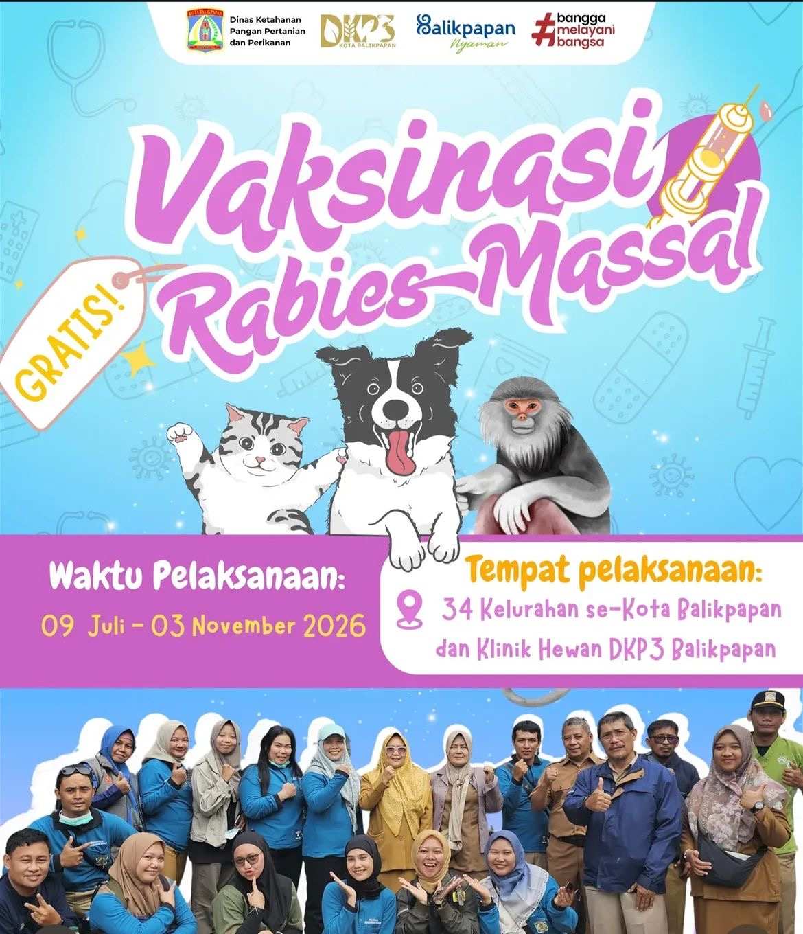DKP3 Balikpapan Gelar Vaksinasi Rabies Gratis untuk Hewan Peliharaan Mulai Awal Juli 2026