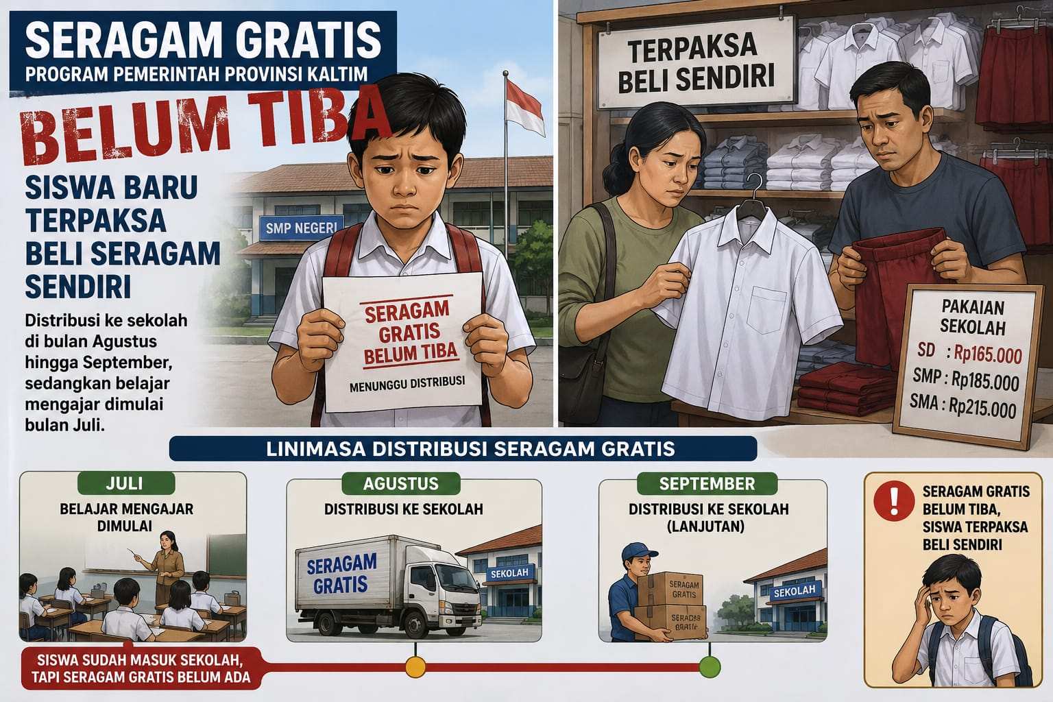 Seragam Gratis Belum Tiba, Siswa Baru di Samarinda Terpaksa Beli Seragam Sendiri