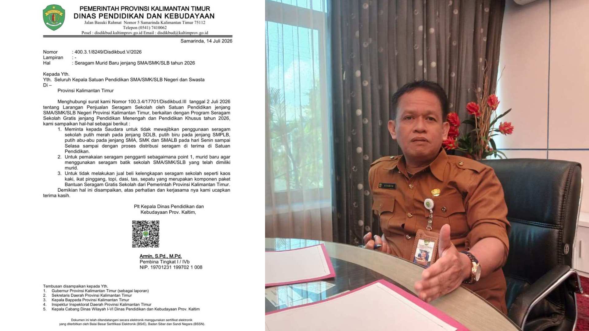 Surat Edaran Disdikbud kaltim soal  Larangan Jual Beli Atribut Seragam Tuai Sorotan, Orang Tua Nilai Sosialisasi Terlambat