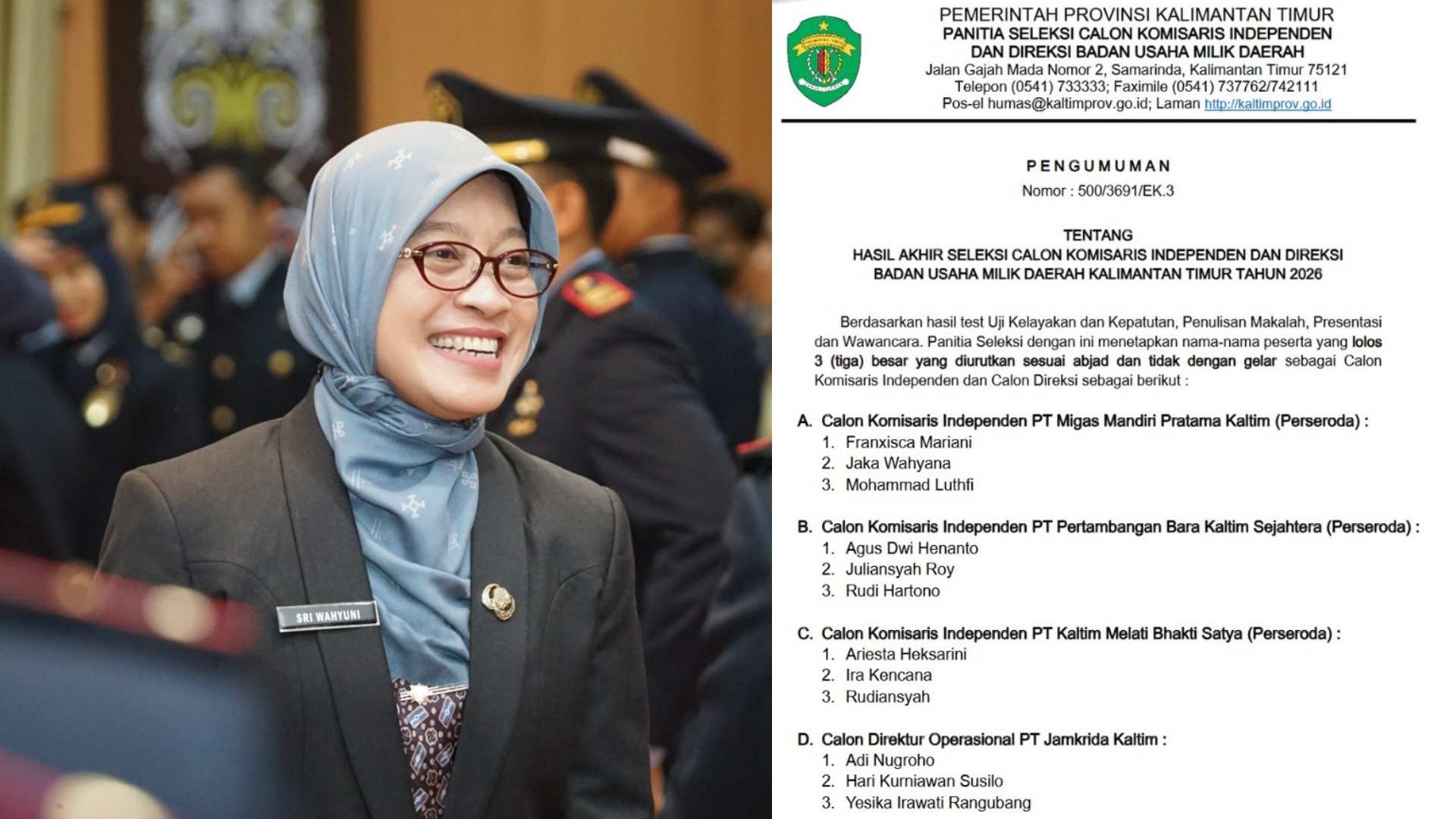 Ini Dia Hasil Seleksi Nama Calon Komisaris Independen dan Direksi BUMD Kaltim