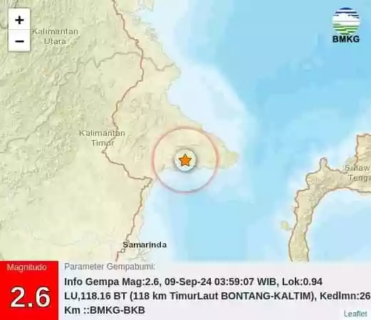 Gempa Bumi M2,6 Guncang Bontang Pagi Ini, BMKG: Getaran Juga Terjadi di Berau Kaltim Dalam 6 Jam Terakhir