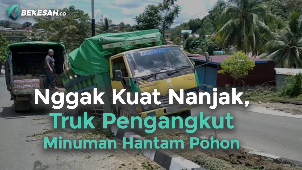 Nggak Kuat Nanjak, Truk Angkut Minuman Hantam Pohon