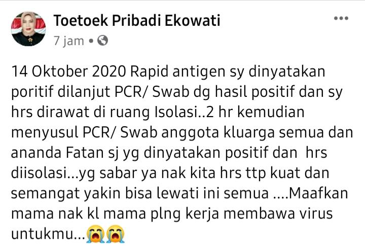 Positif Covid, Wadir RSUD Bontang Curahkan Isi Hatinya di Facebook