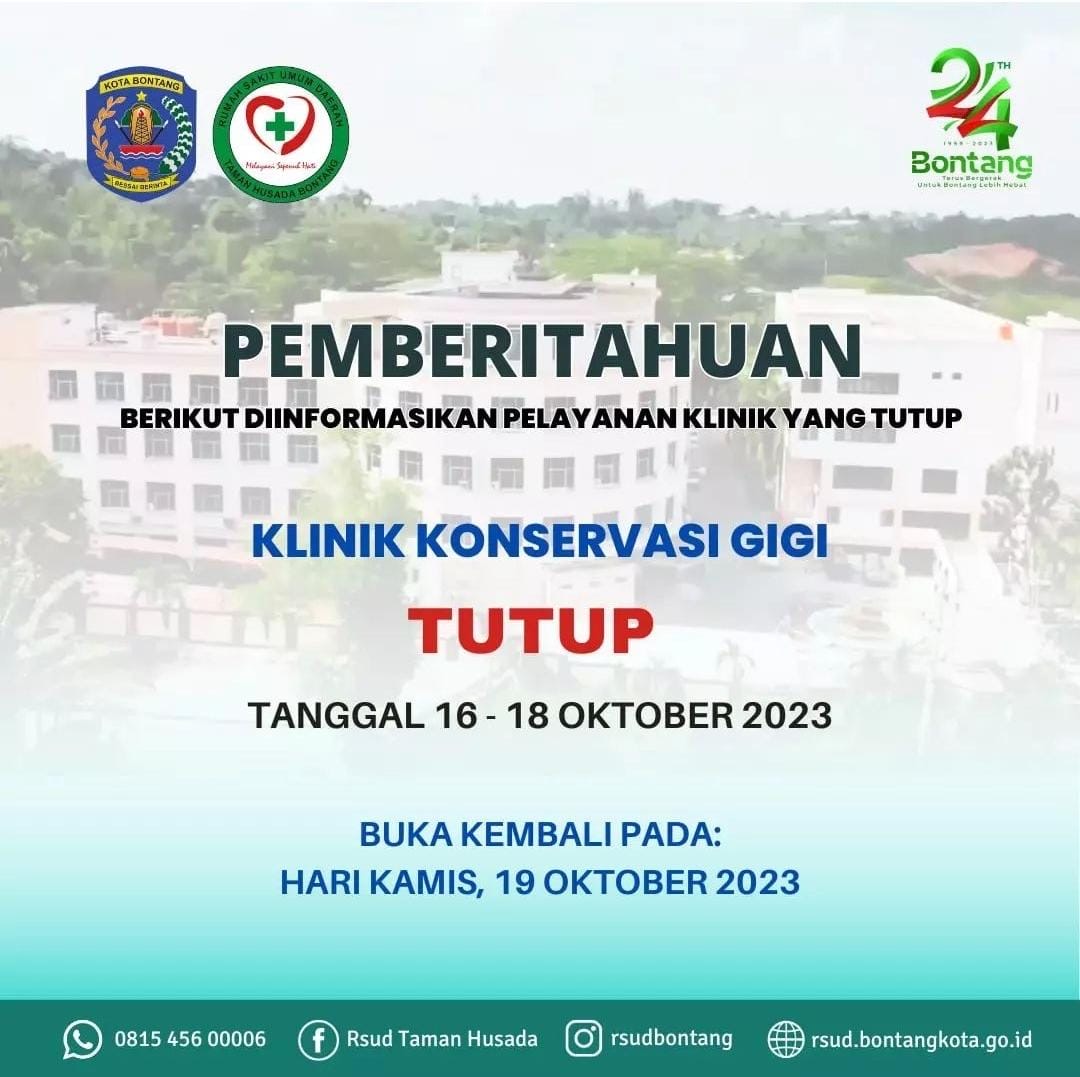 Hari Ini, Klinik Konservasi Gigi di RSUD Taman Husada Dijadwalkan Kembali Dibuka